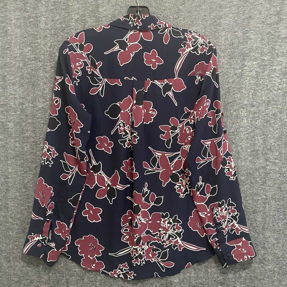 Express The Portofino Shirt Womens Medium Blue Pink‎ Floral Slim Roll Tab Office - Picture 5 of 11